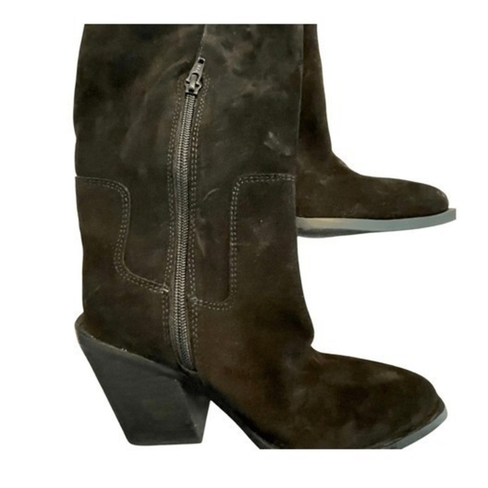 Steve Madden Seven Knee High Boot Black Suede Leather Block Heel 5 - Picture 8 of 10